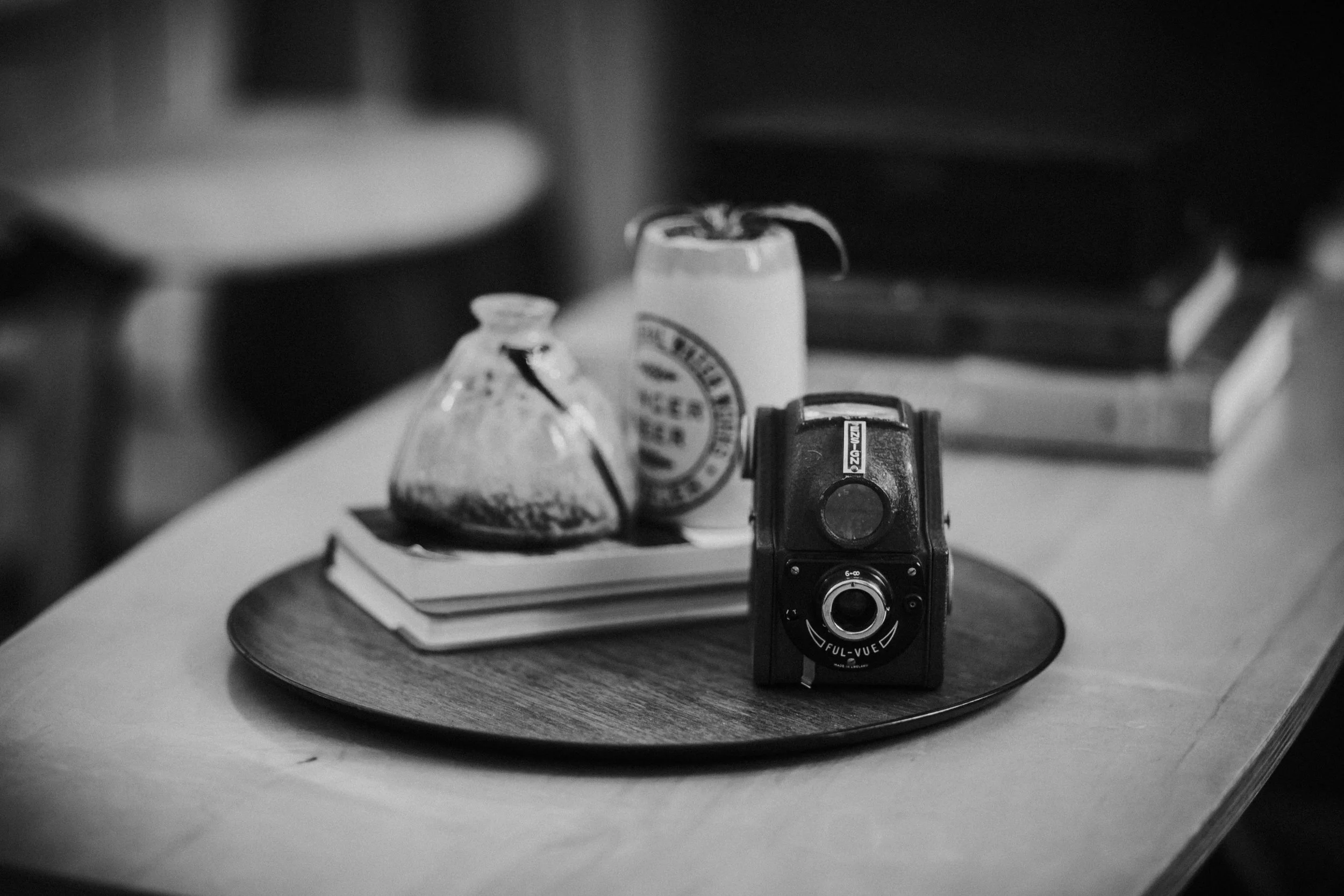 Coffee Table Centerpiece Camera & Pottery | Photo by Dorey Kronick