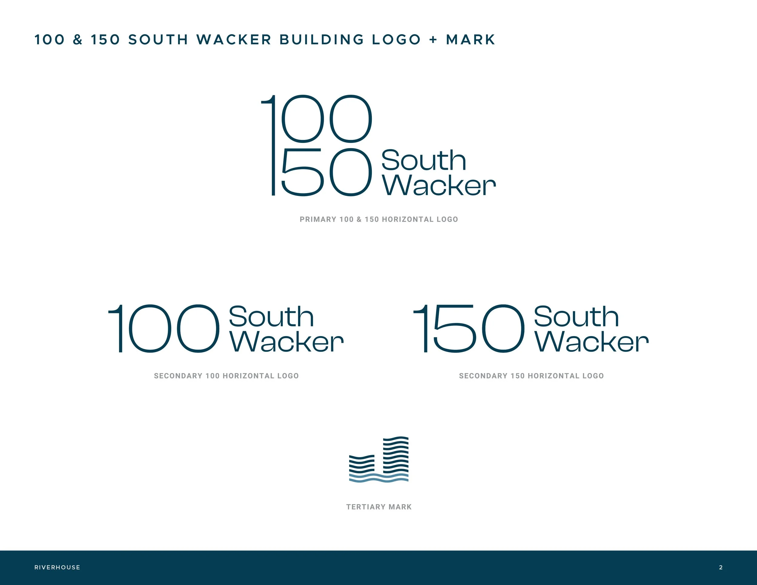 Riverhouse Brand Guide 100 &amp; 150 Wacker Drive building brand page by Dorey Kronick