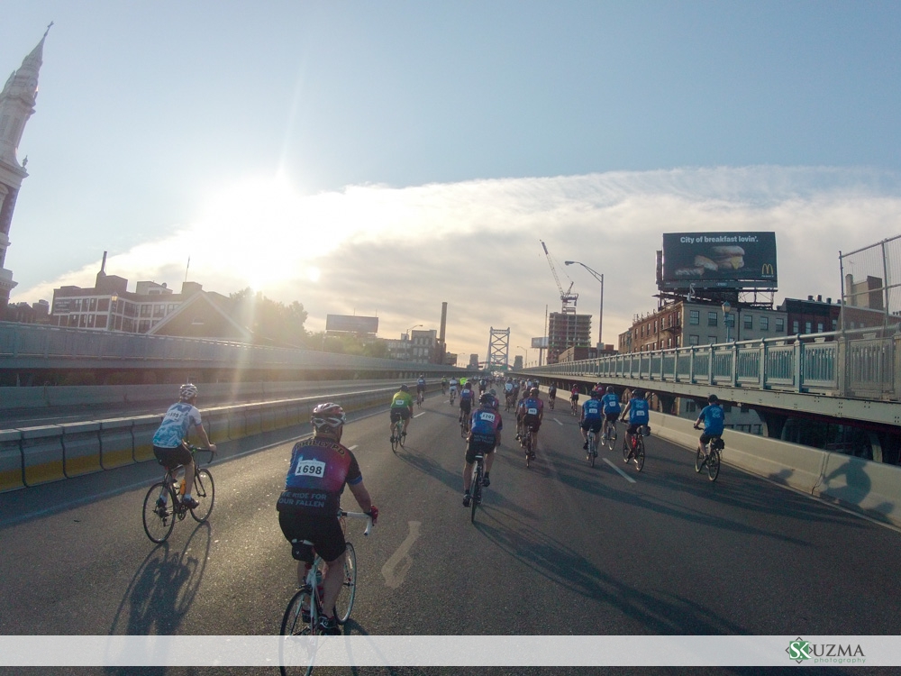 Crossing the Ben Franklin Bridge - around 7:30am