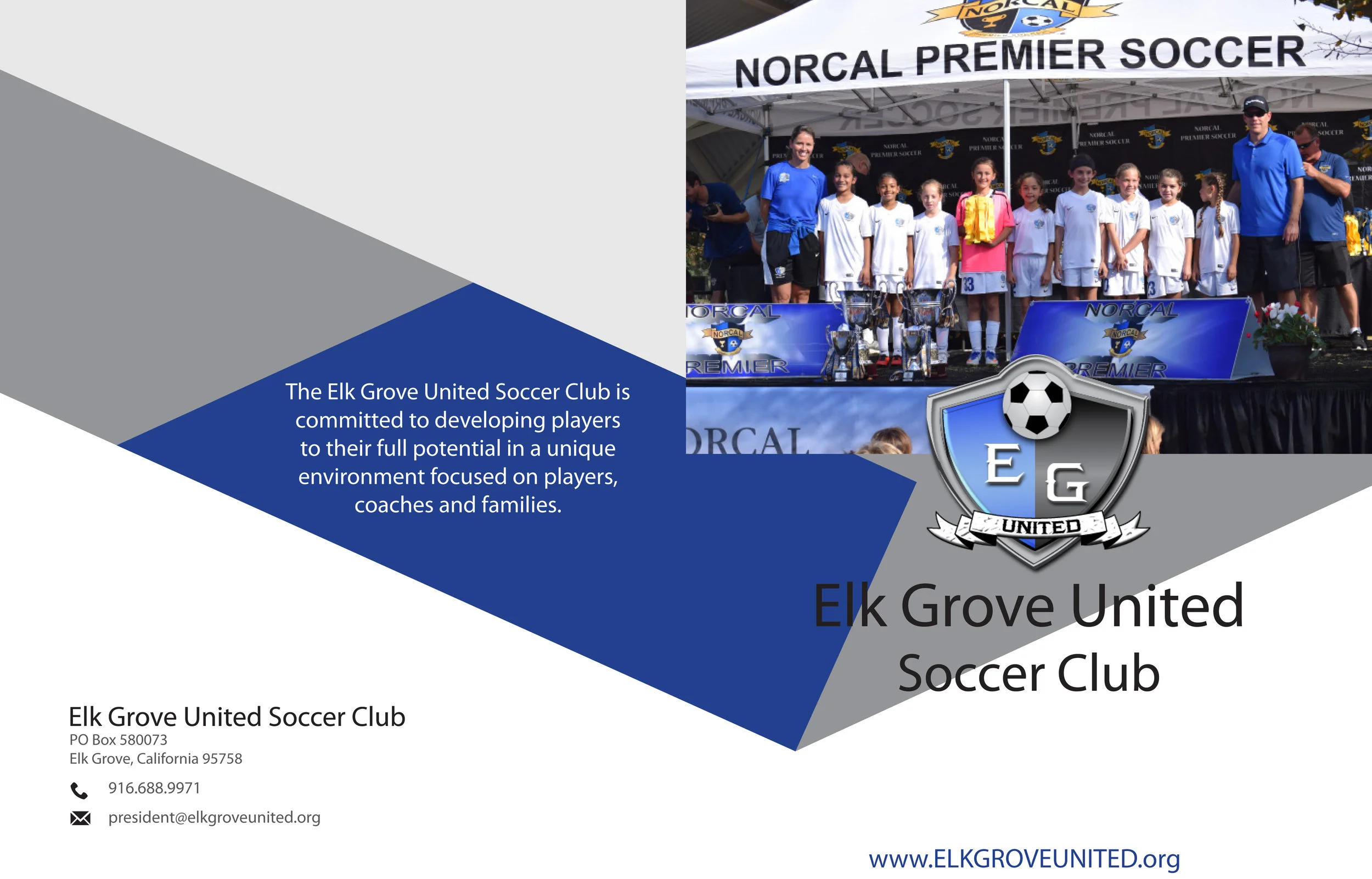 Page one of two of elk grove united soccer club information brochure