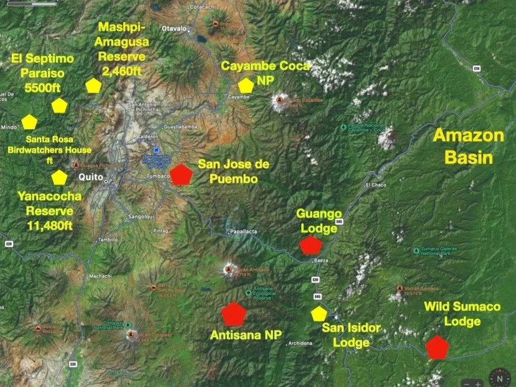Birding sites pinpointed in red