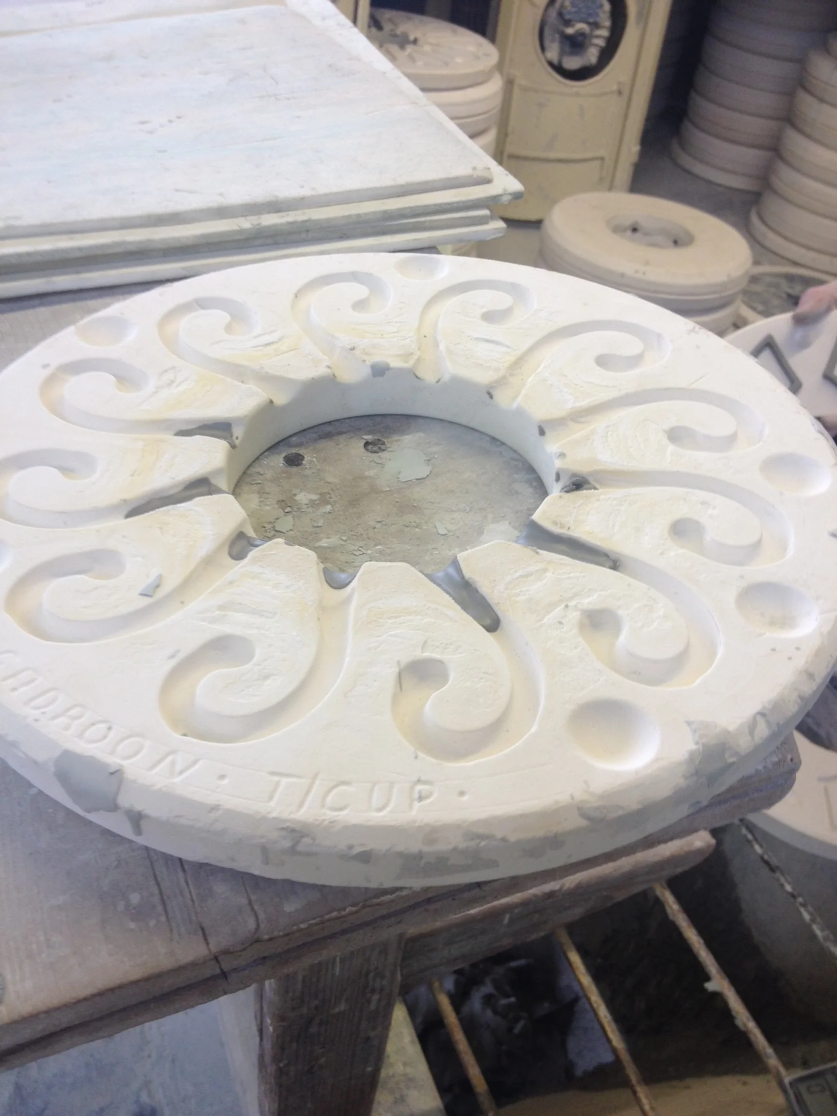 Tea cup handle moulds, liquid clay is poured into these moulds to form the solid handles.