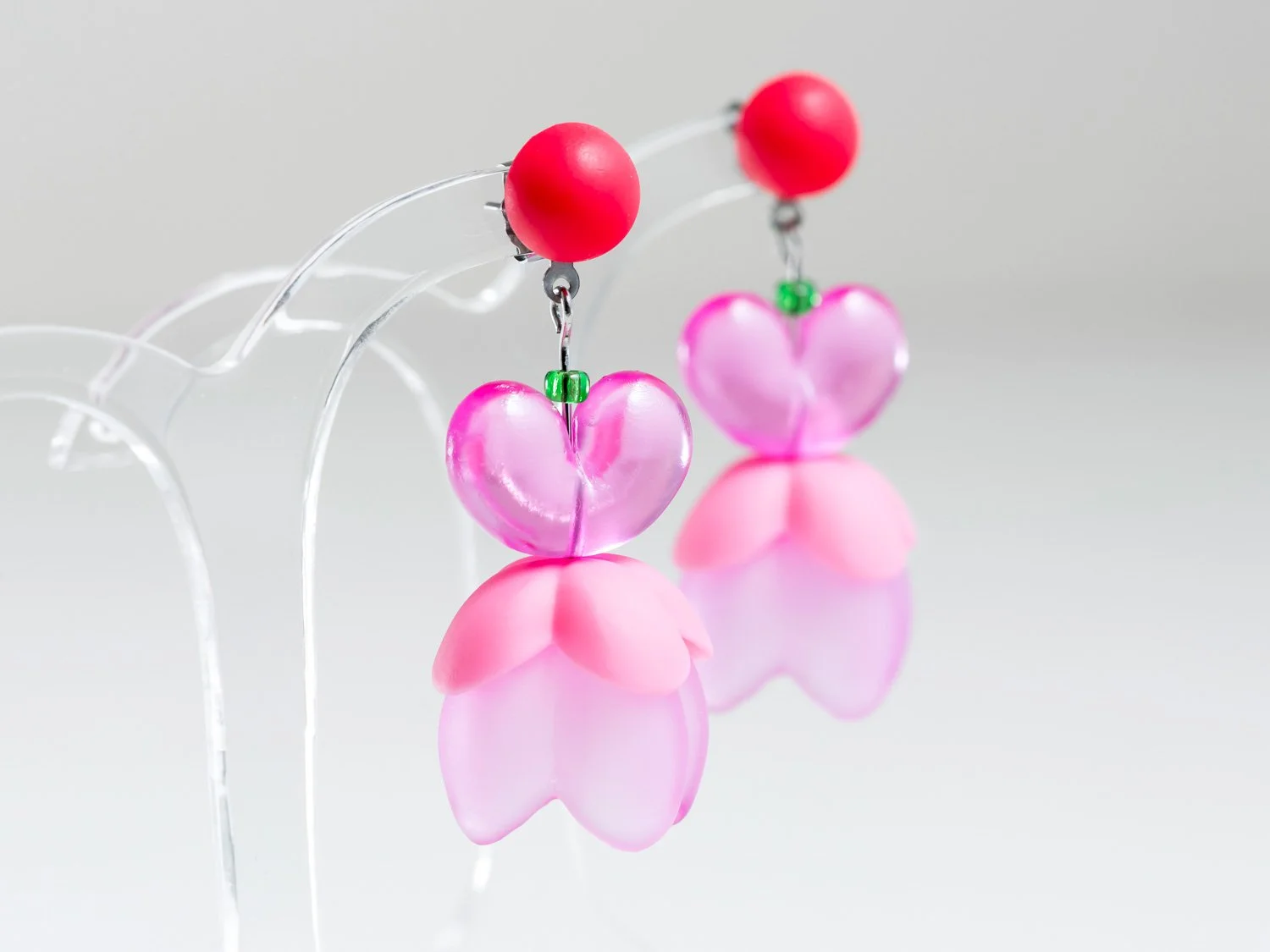 Pink Heart Bloom Earrings