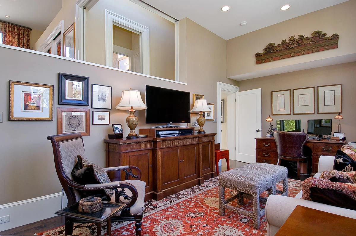 Pacific Heights home office interior design with custom upholstery - San Francisco Interior Designer