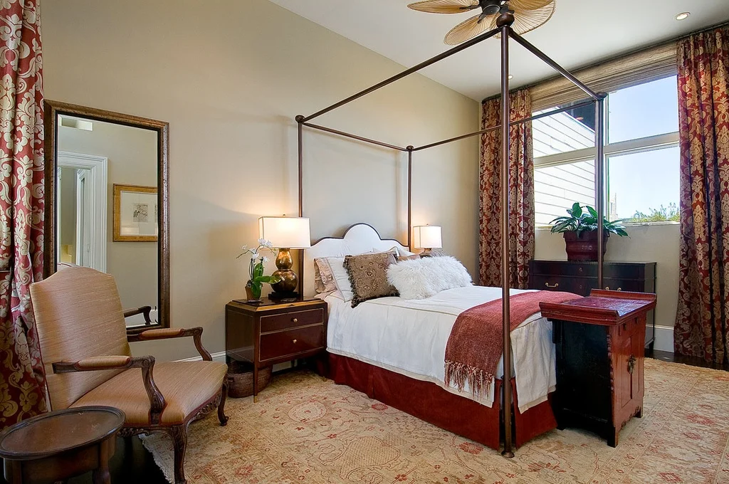 Pacific Heights master bedroom suite interior design with custom draperies and upholstery - San Francisco Interior Designer