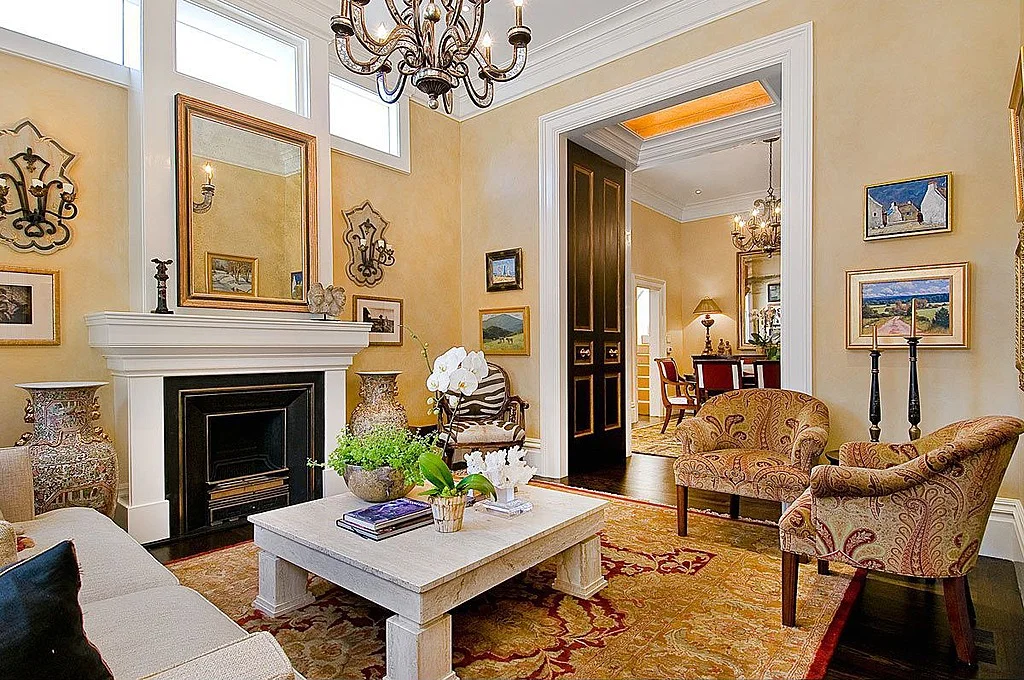 Pacific Heights living room interior design with custom upholstery and crown molding - San Francisco Interior Designer