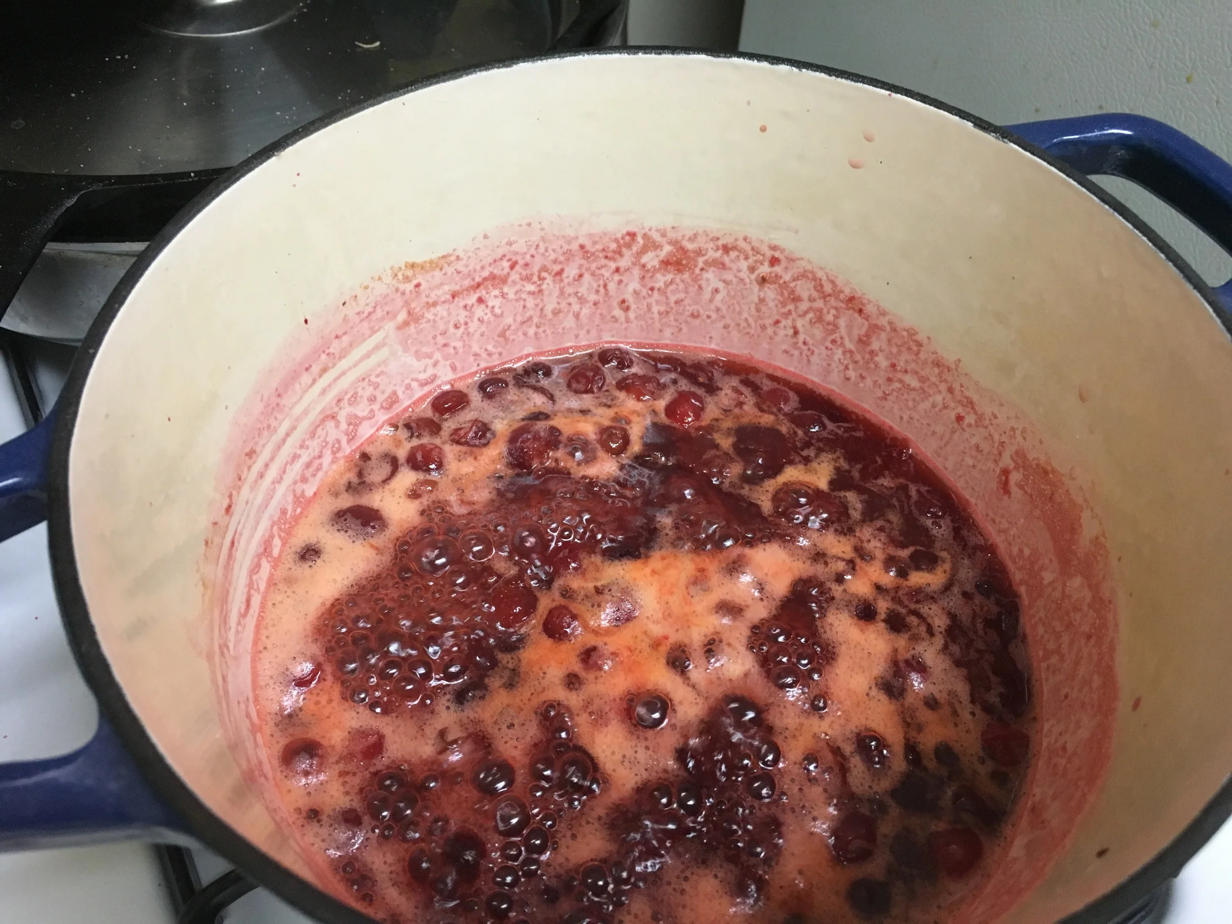 Cranberry sauce cooking in the pot