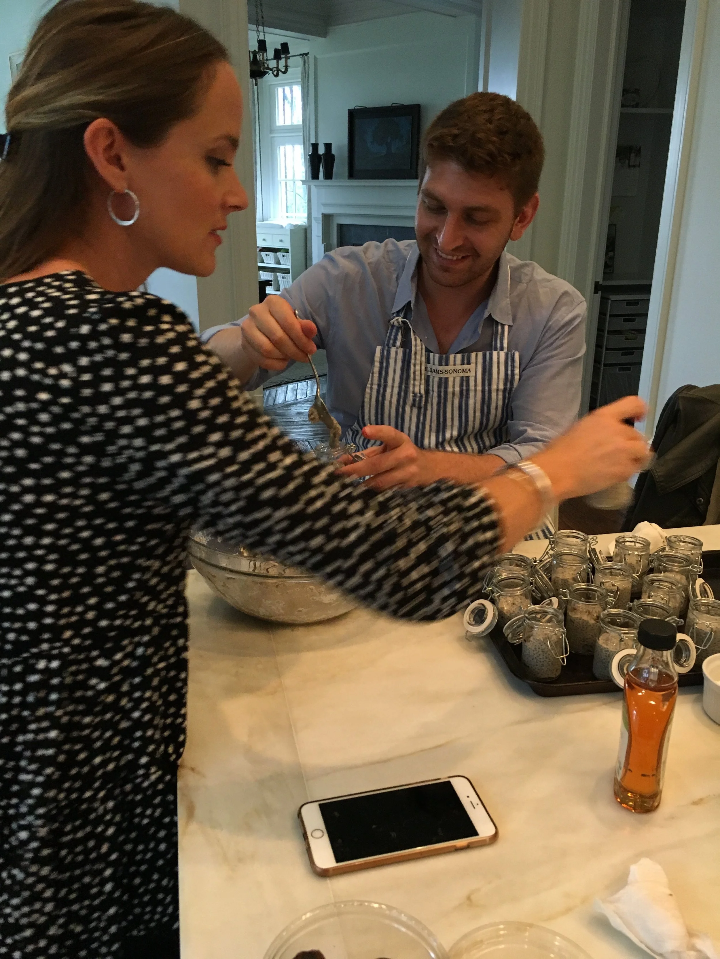 Marina and Jordan helping to prep desserts before the event started.