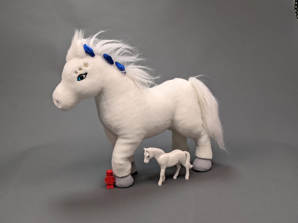 Belville Horse In Plush And In Plastic%2C With Minifigure For Scale.