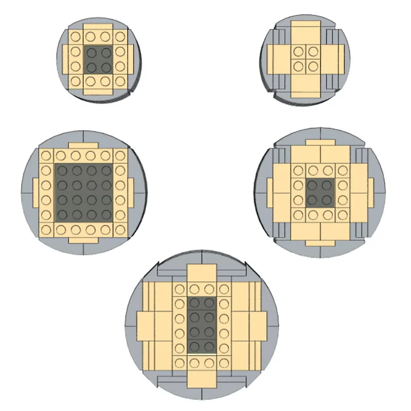 Various cylinders built using curved slopes and SNOT