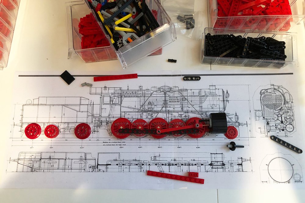  Step 1, the blueprints printed at 1:45 and laying out the wheels. 