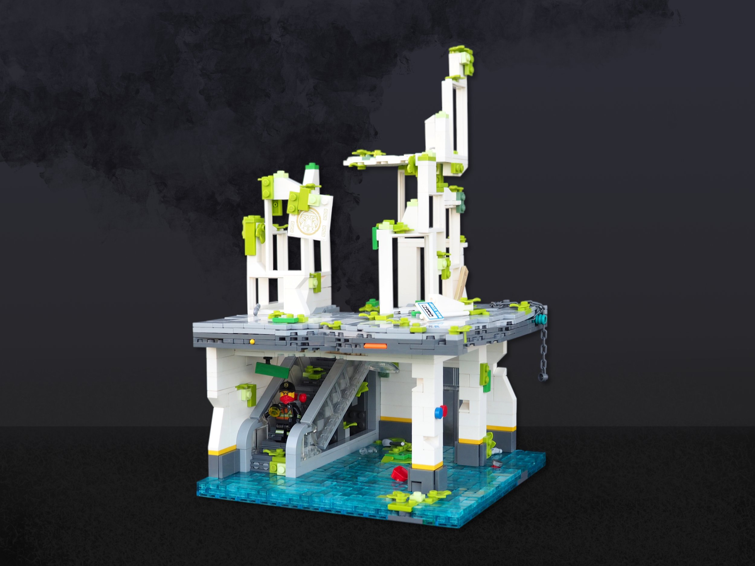  after photographing this on a black sheet of paper, I edited it into a black background, to simultaneously achieve a feel of danger despite the bright colors of the build and to make the build pop 