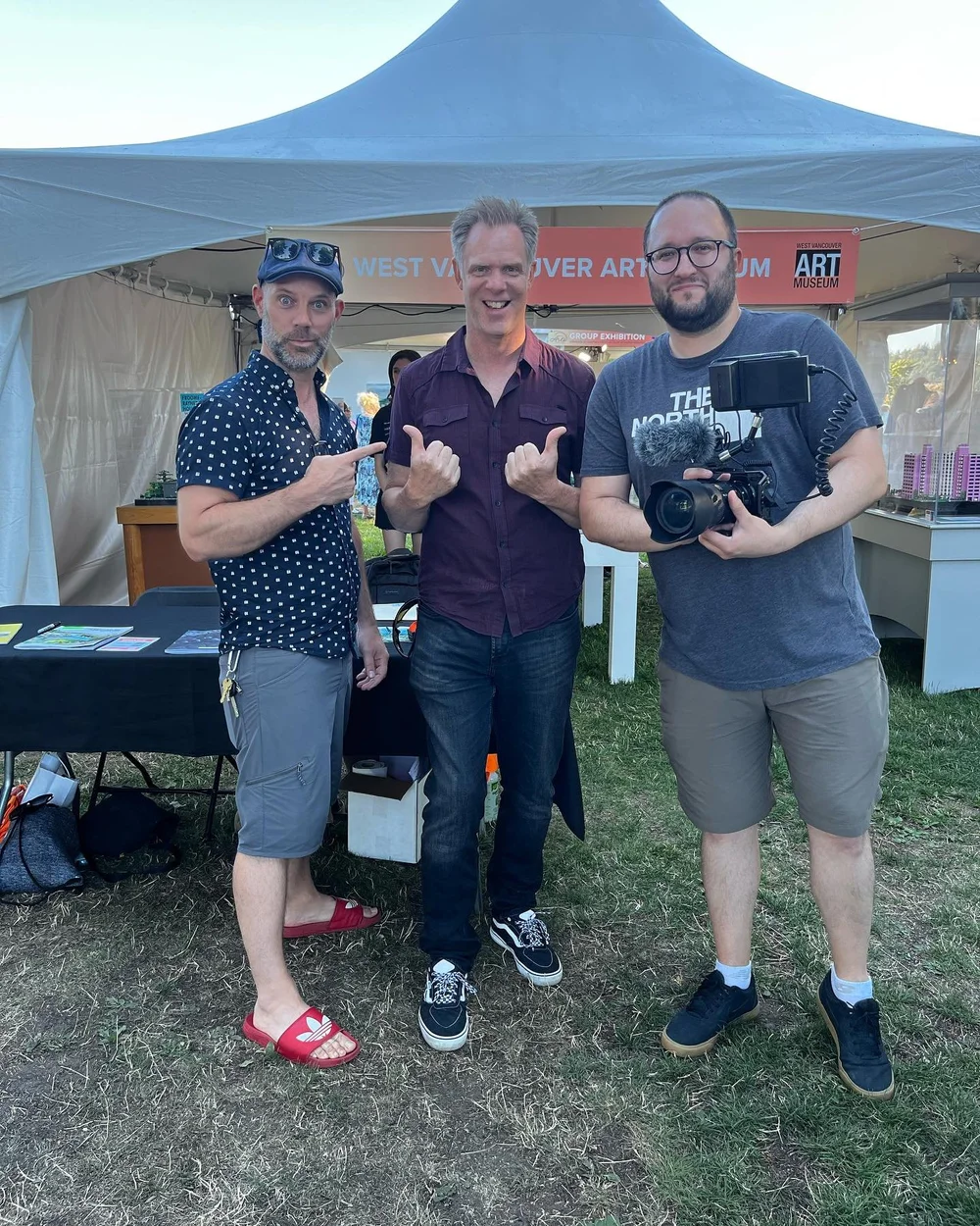  L-R - Ryan McLeod, Paul Hetherington, Christopher Markowsky  Paul meets Ryan McLeod and Christopher Markowsky for the first time at his Bricktacular exhibit at the Harmony Arts Festival.  Photo Credit: Melissa Rekve 