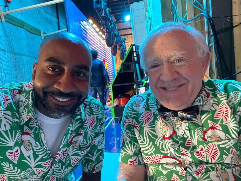  Mel Brown & Leslie Jordan on the set of  LEGO Masters: Celebrity Holiday Bricktacular  - Source: Mel Brown 