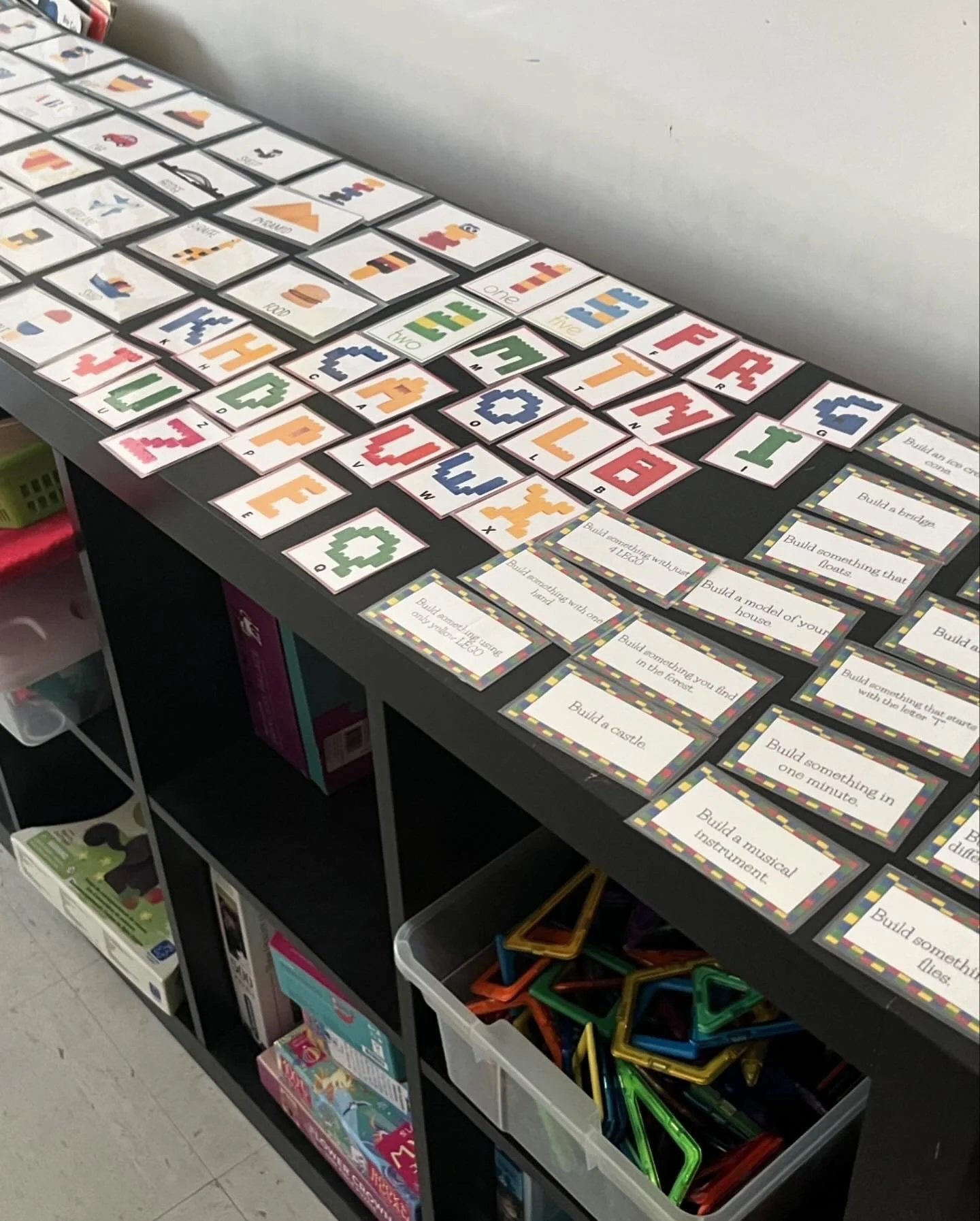 I printed these challenge and build idea cards online - they rarely get used, but come in handy when kids are stuck for ideas