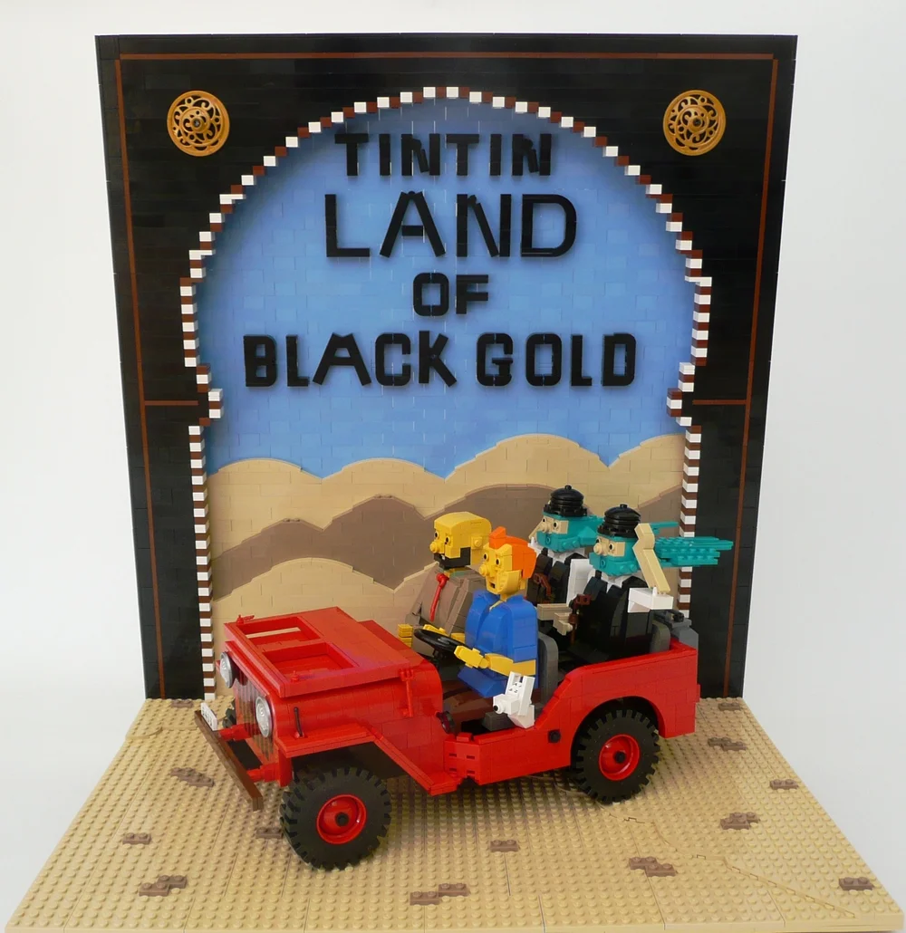 My Tintin MOC from 2015, aptly called Land of Black Gold graphic novel cover