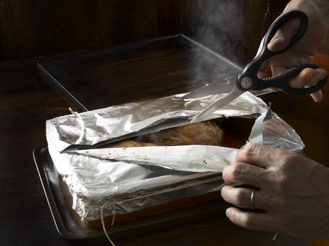 Pork chop, en papillote, cooking in parchment paper, French cooking techniques