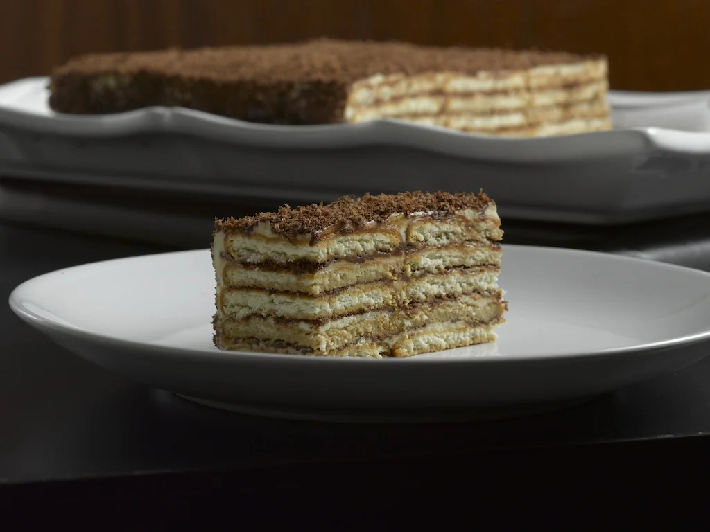 Gateau de Galette : A comforting combination of buttercream, coffee, chocolate, and rum.