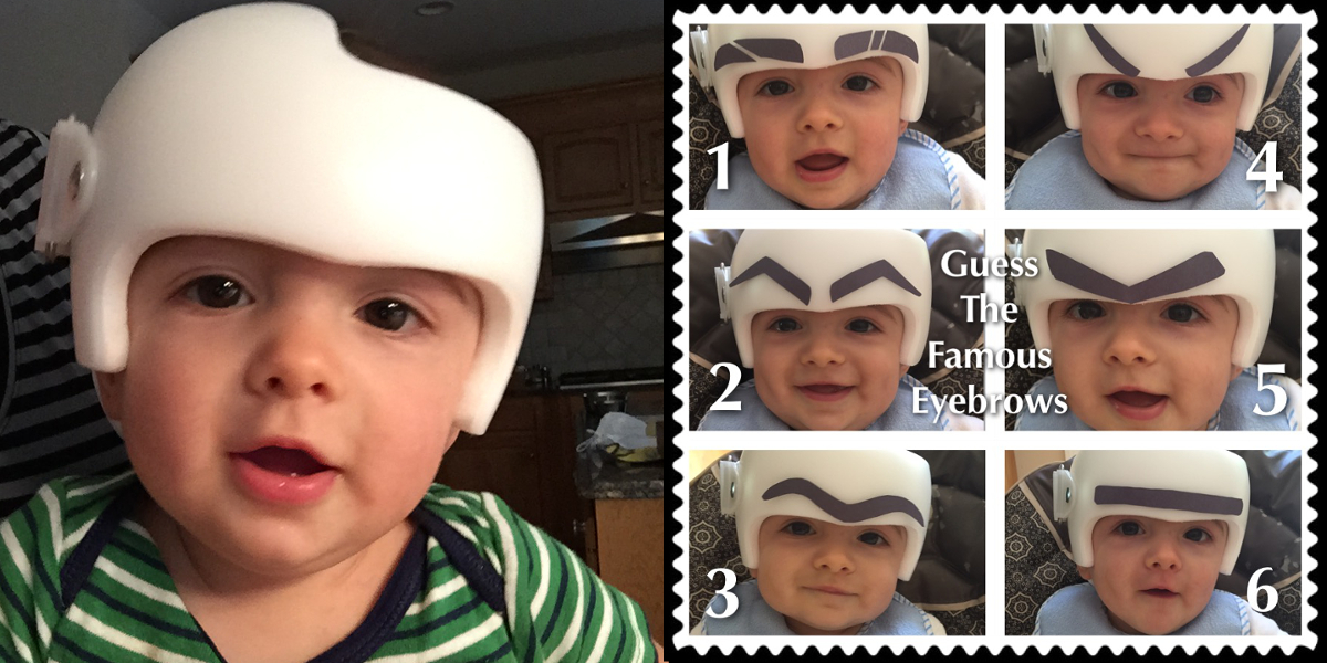 I never did get around to decorating his helmet with the crazy summer we had, but Myla and I did make time for a fun little project... we cut out different shape eyebrows to try on Maddox.