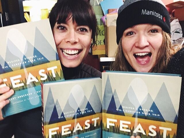 #TBT to the first time we saw our book in an actual bookstore. They weren&rsquo;t technically on the shelves yet, but a very kind person at @mcnallyrobinson in Winnipeg let us into the back room to see them. Can you tell we were STOKED?

btw, it&rsqu