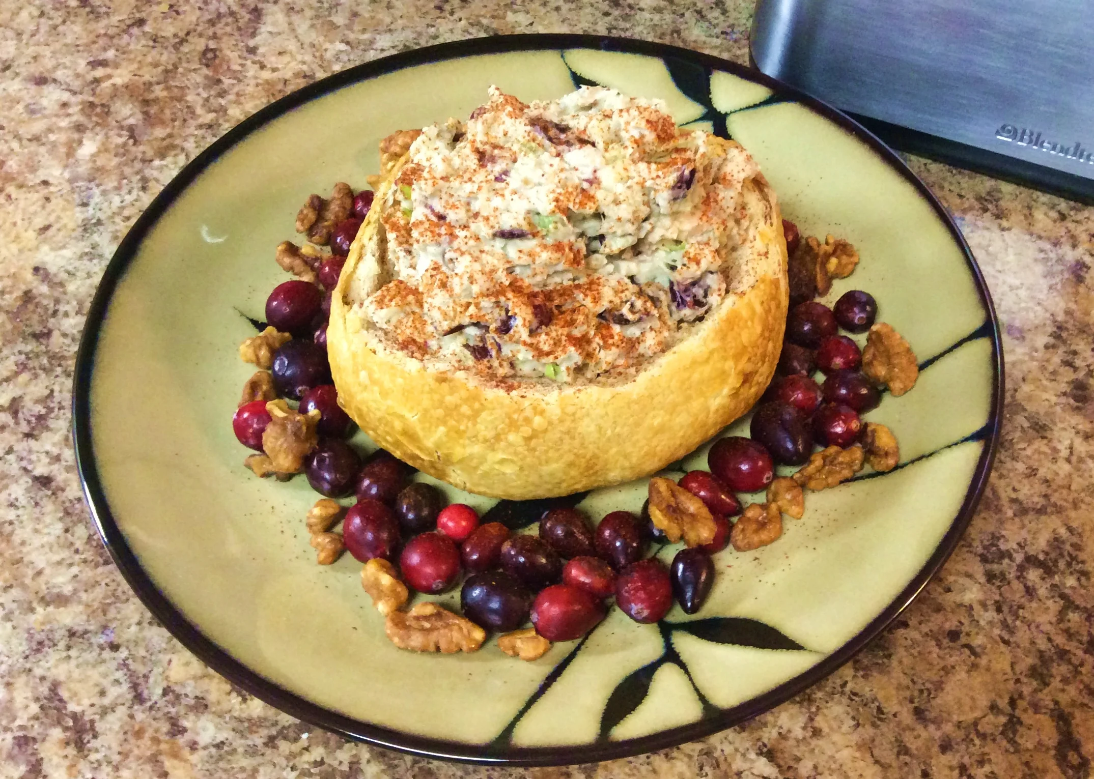 Chicken Salad in a bread bowl with Candied Walnuts