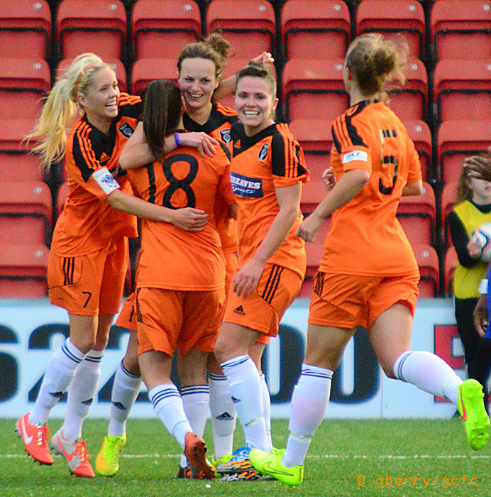 City celebrate Cheryl McCulloch's opening goal. Image by Graeme Berry.
