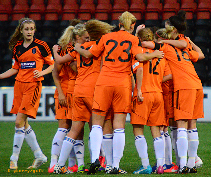 Glasgow City celebrate v Glentoran. Image by Graeme Berry.