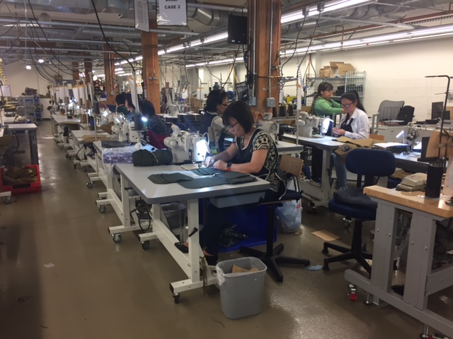 The main product seen in production here was Filson's line of luggage and messenger bags. Much of their apparel is made in another factory, also located in Seattle. 