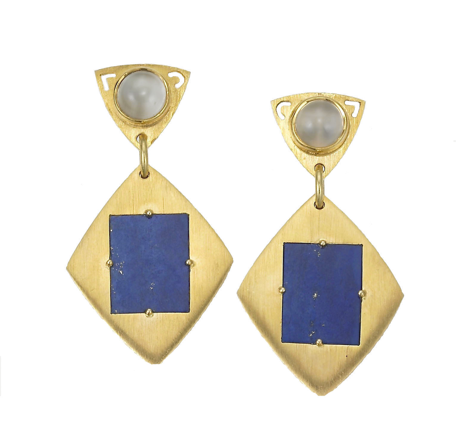 Brushed Yellow Gold and Lapis Lazuli Earrings