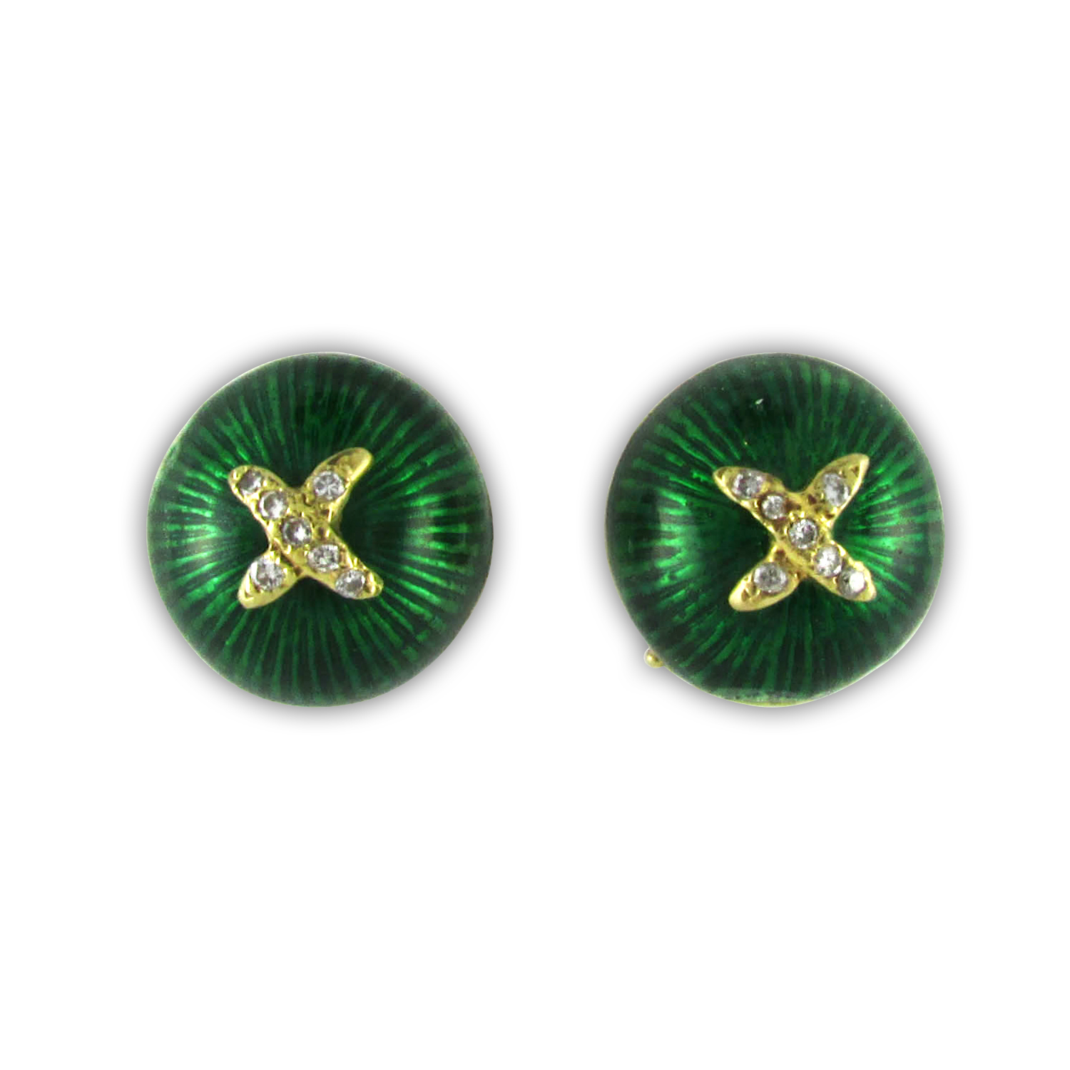 Green Enamel and Diamond Stud Earrings by Hidalgo