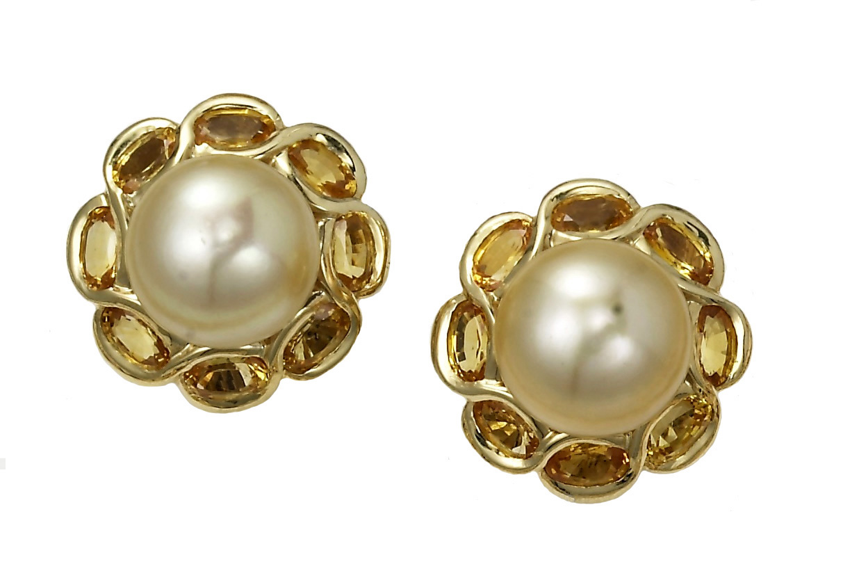 Golden Pearl and Yellow Sapphire Earrings