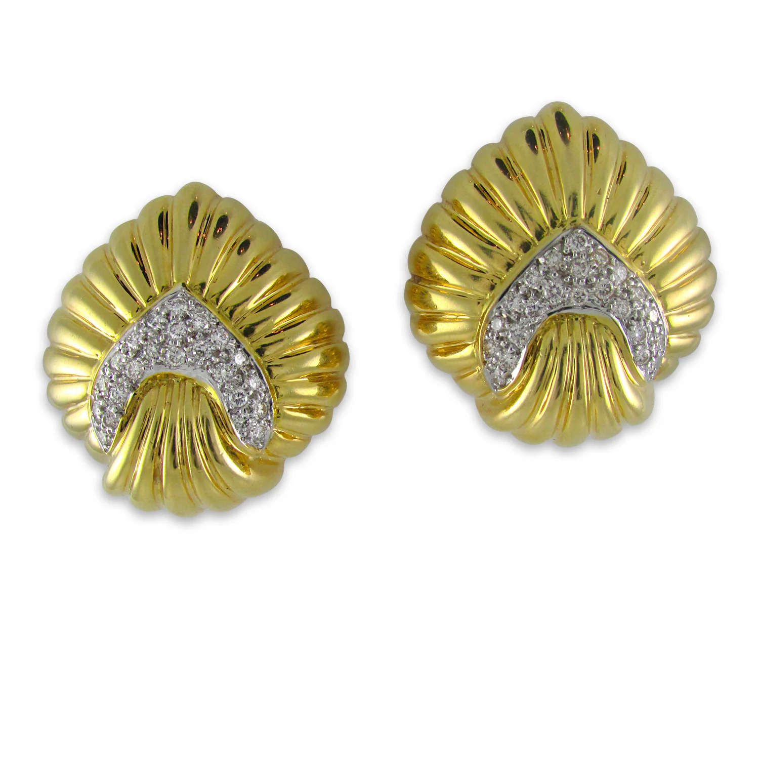 Yellow Gold and Diamond Shield Earrings