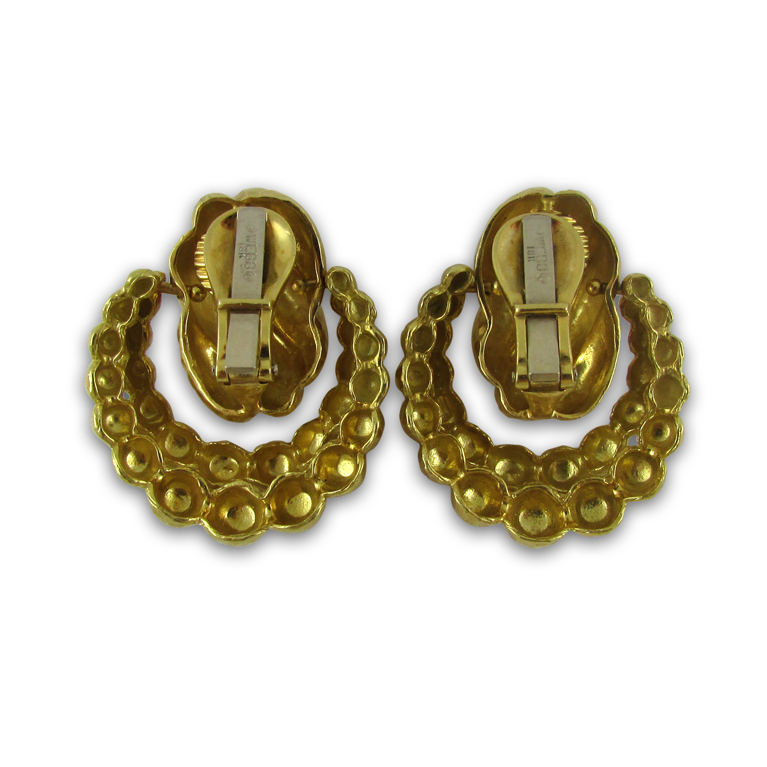  18KT yellow gold hammered door knocker earrings. Signed WEBB. 