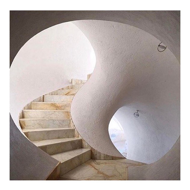 The stairs inside Maison Gaudet (bubble house) located on the C&ocirc;te d'Azur.