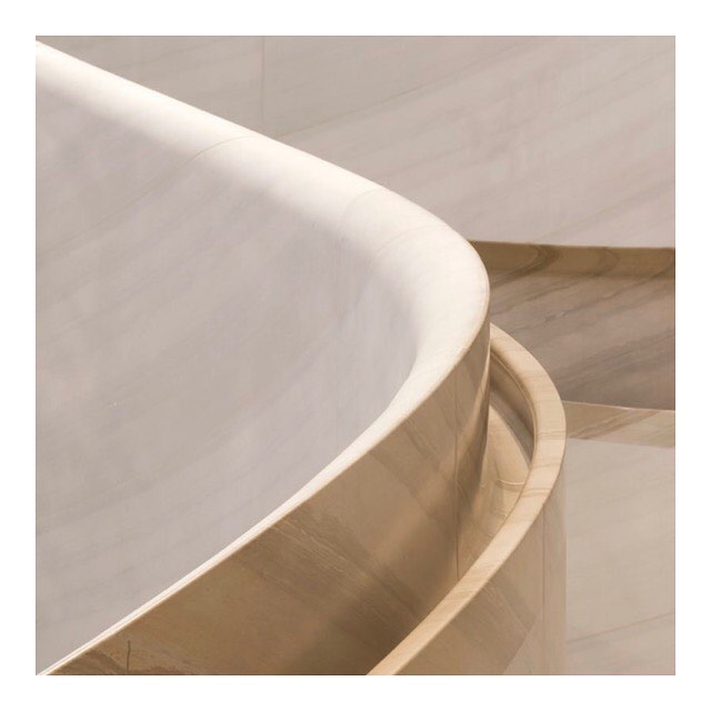 A detail of the carved Castagna stone handrail from Apple's Orchard Road interior in Singapore.