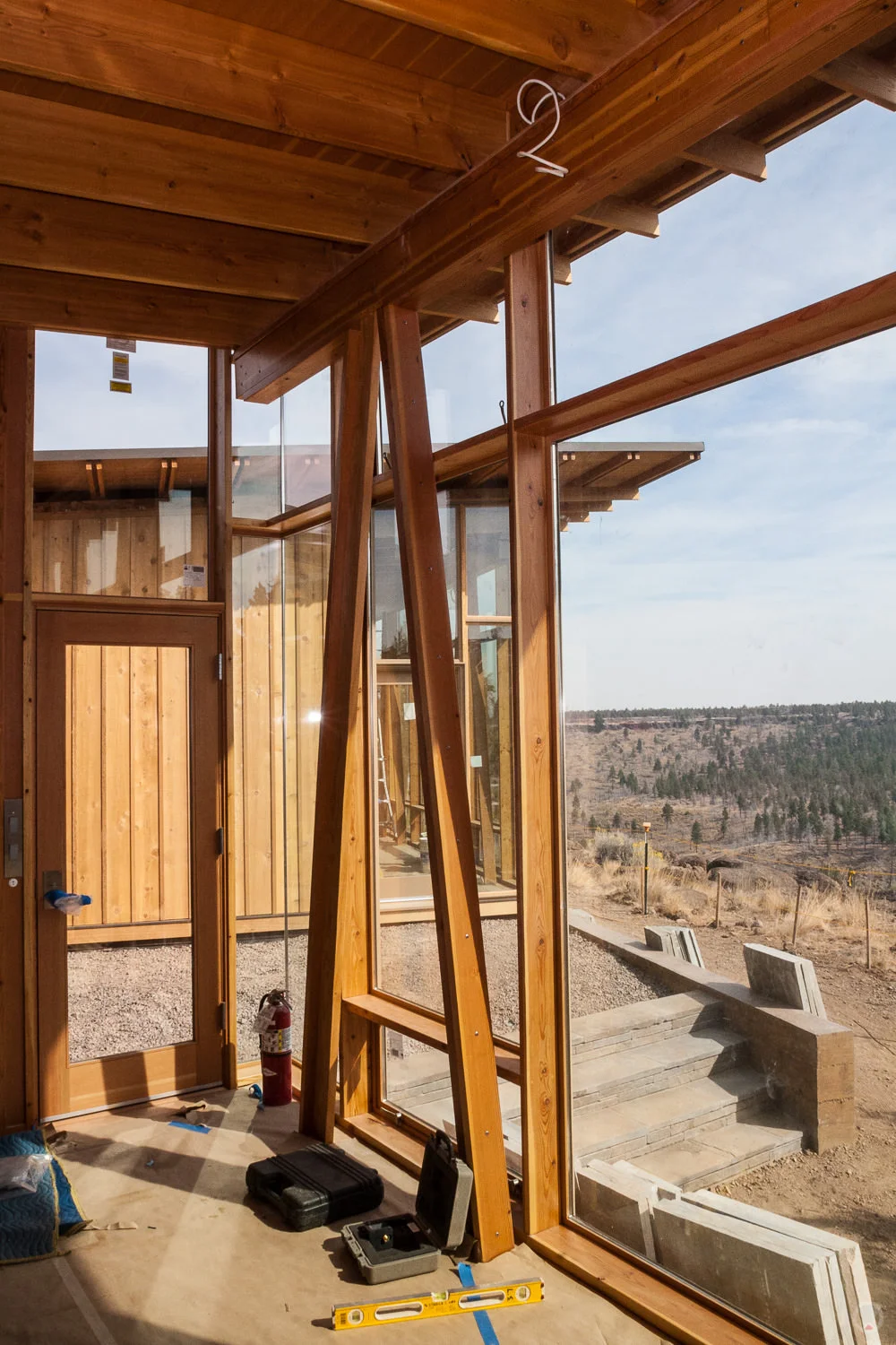 Interior post, beam, and rafter detail.
