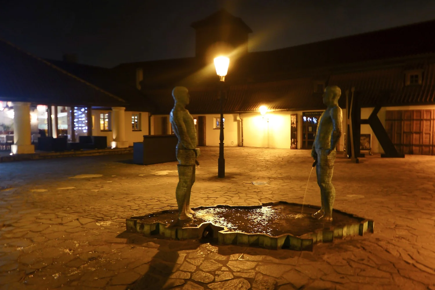 Černý's Piss in Malá Strana is a structure of two men pissing into what look like Czech Republic. I have not tried it but they said that you can even send an SMS to the fountain and the pissing men will write the message to the water. Cool!