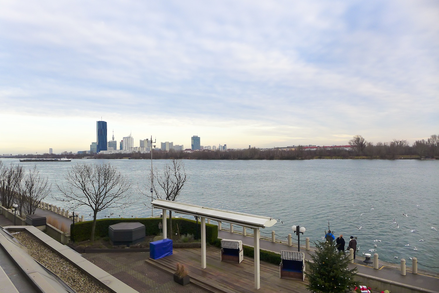 The Danube River from our room in Hilton Vienna Danube Waterfront