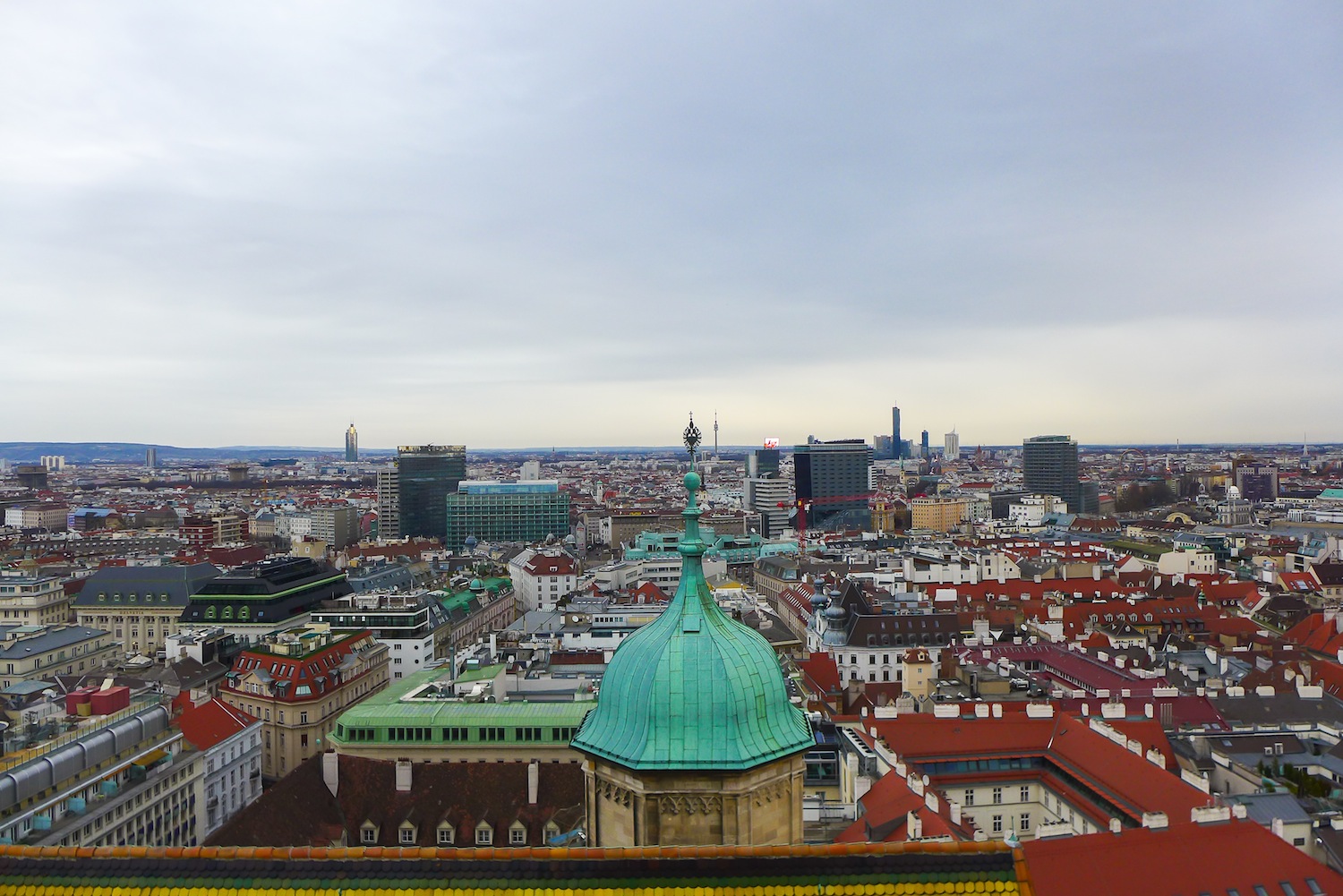 Picturesque view of the Vienna city centre from the topmost part of the South Tower