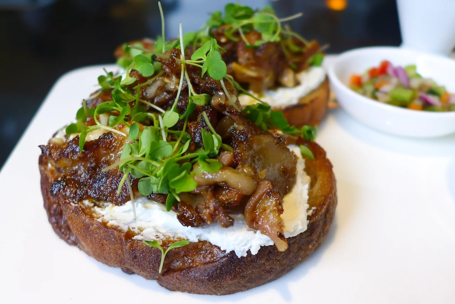 Pork's Ear En Croute ( Php 370 ). A levelled-up version of the loved Pinoy street food, this is already filling in itself. (Grilled / Herb Oil / Mango Mayo / Saffron Aioli / Sourdough / Pico de Gallo)