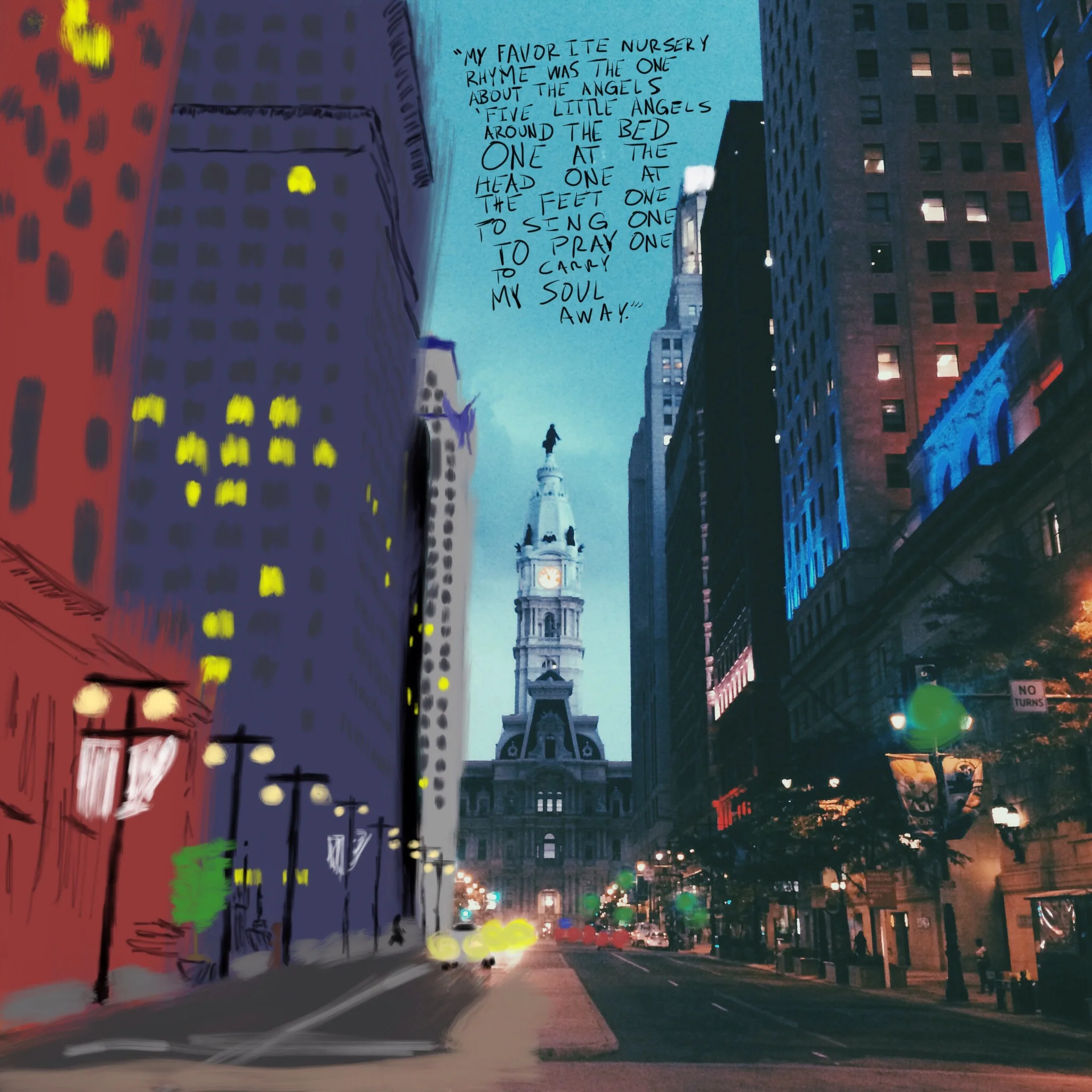 #JawnADay 2014-08-16 My favorite nursery rhyme was the one about the angels Five little angles around the bed: one at the head, one at the feet, one to sing, one to pray, one to carry my soul away.