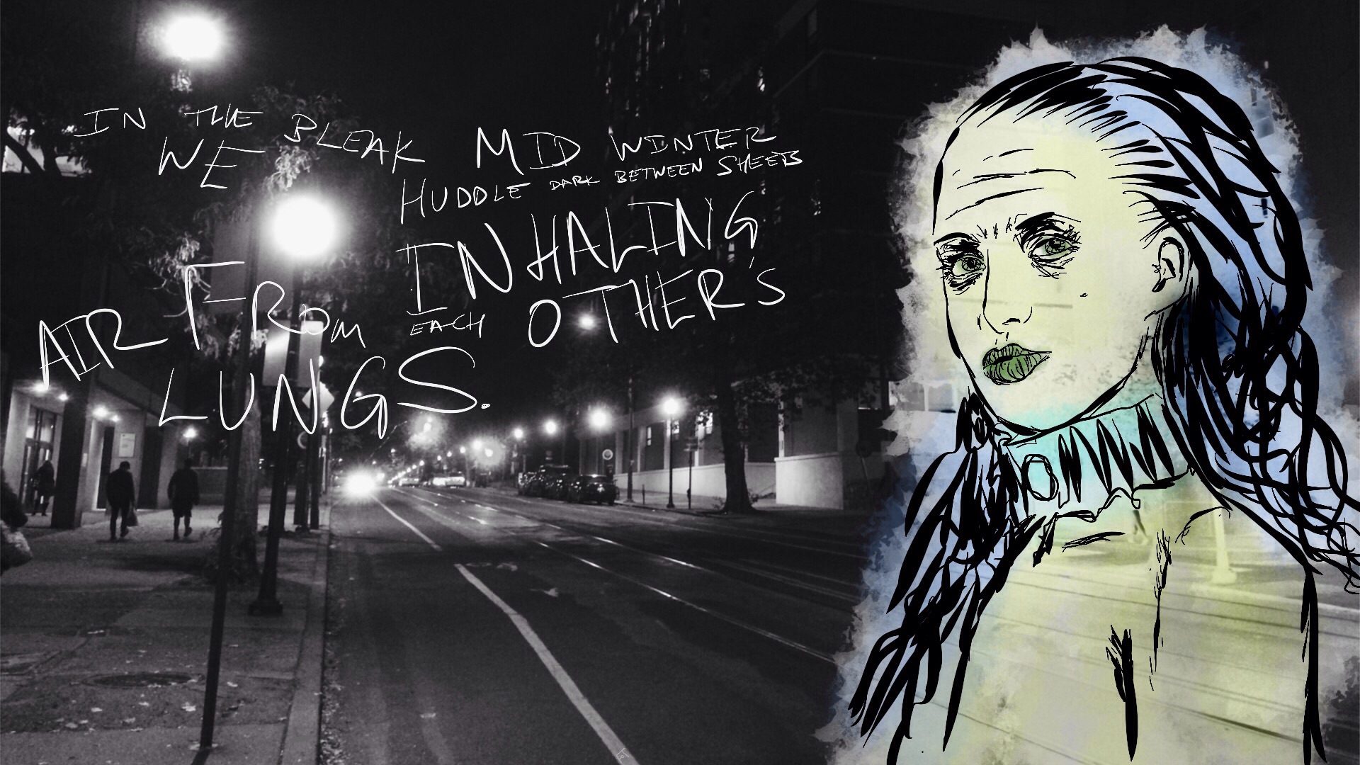 #JawnADay 2014-10-31 In the bleak mid-winter, we huddle dark between sheets inhaling air from each other's lungs.