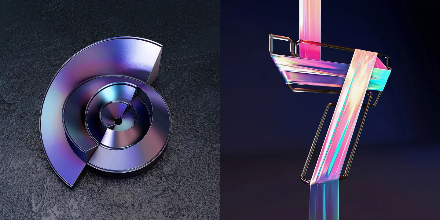 36 Days of Type 2016 - 3D typography numbers 6 and 7 visual.
