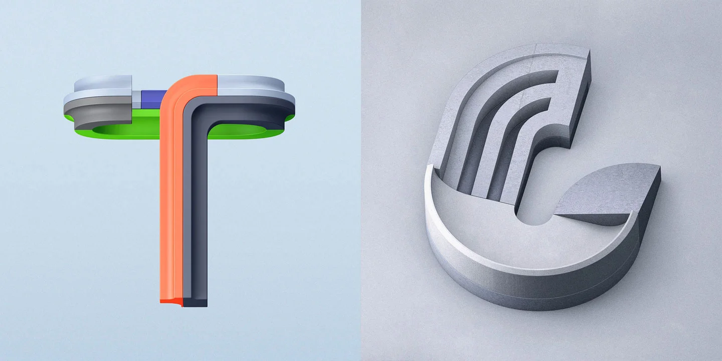 36 Days of Type 2016 - 3D typography letters T and U visual.