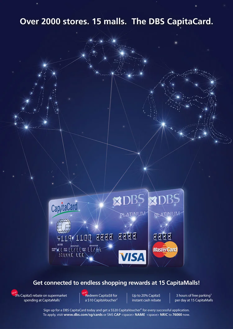 DBS CapitaCard branding identity advertising key visual illustration - Constellation ad design by Singapore based brand strategy and creative design consultancy, BÜRO UFHO.