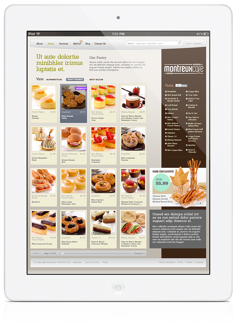 Montreux Café SG branding identity design - Product page web design.