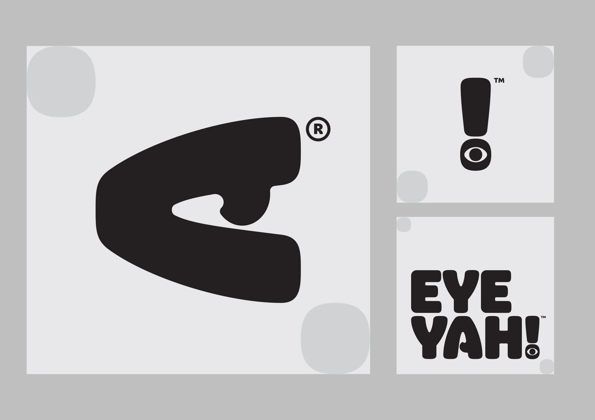 Identity design for EYEYAH! Logo clear space and social media avatars.