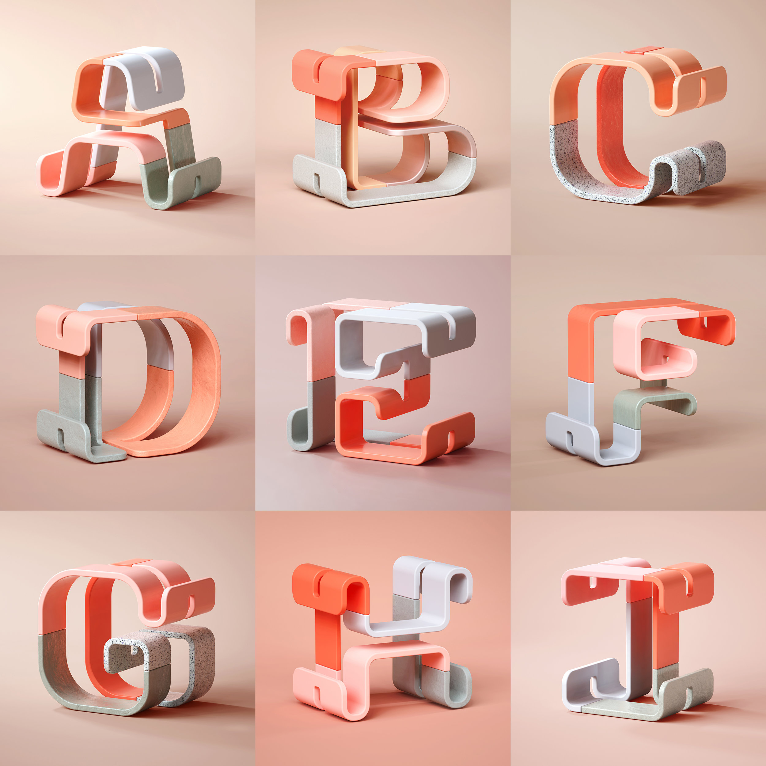 36 Days of Type 2019 - 3D Typeform letter A to I visuals by Singapore bas.....