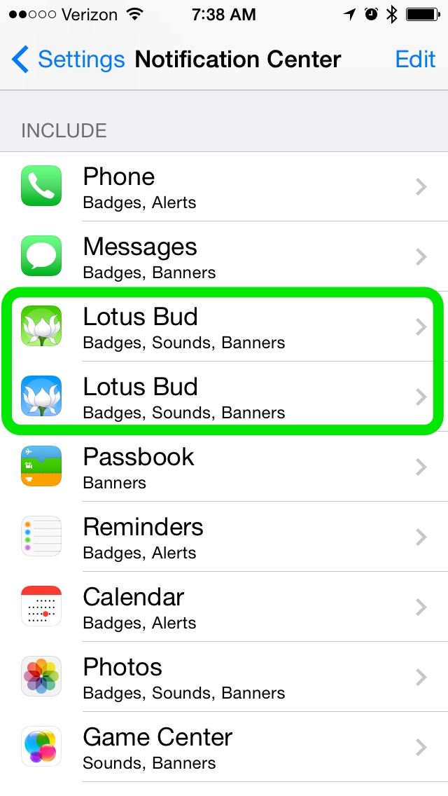 Apps are install order, so Lotus Bud will likely be towards the bottom unless you reordered.