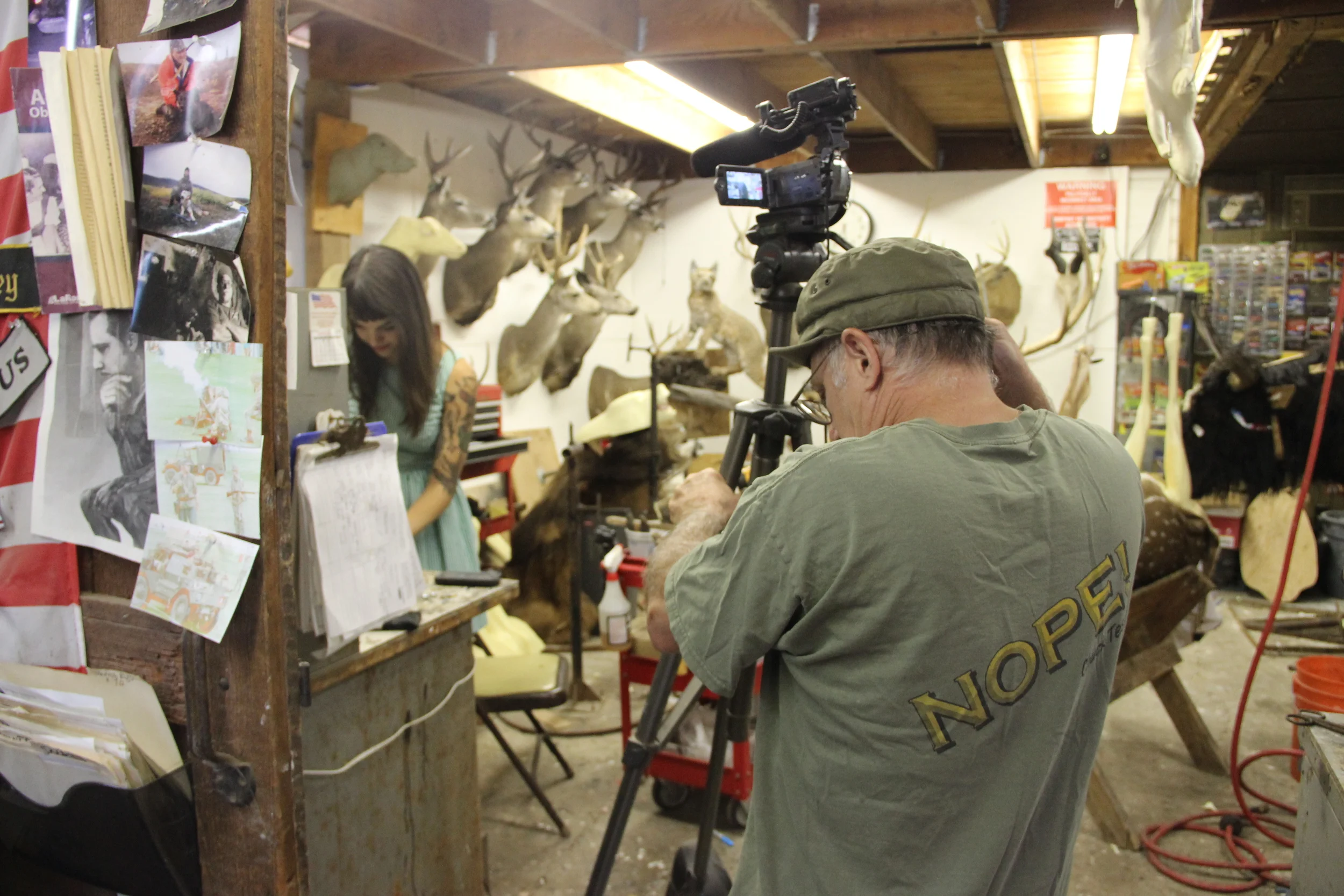 Photo of Chuck Testa filming for Ojai Valley Taxidermy, taken by Stefanie Jorge Bockenstette